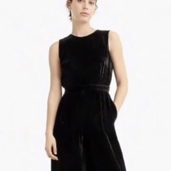 J. Crew Black Sleeveless Velvet Jumpsuit - Size 0 - Picture 2 of 10